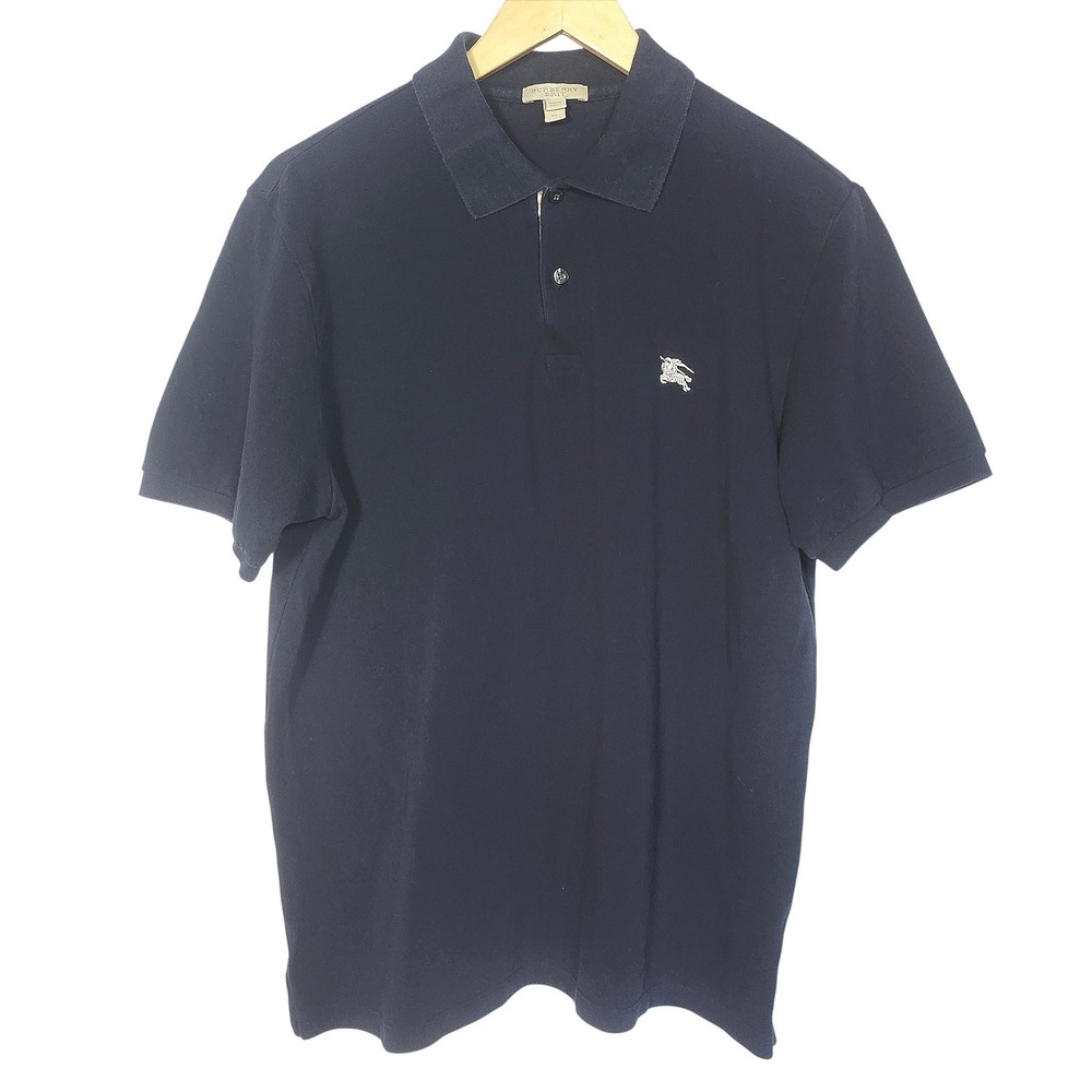 Burberry Brit Polo Shirt Mens XL Navy Blue Embroidered Logo Novia Check Preppy